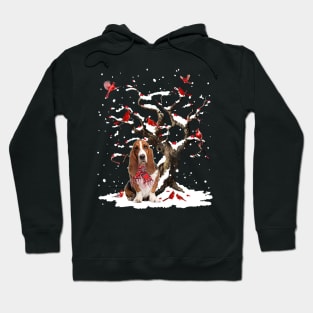 Basset Hound Scarf Cardinal Snow Christmas Hoodie